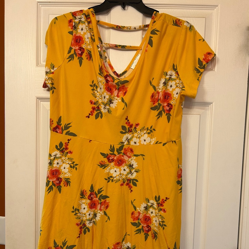 Yellow floral skater dress